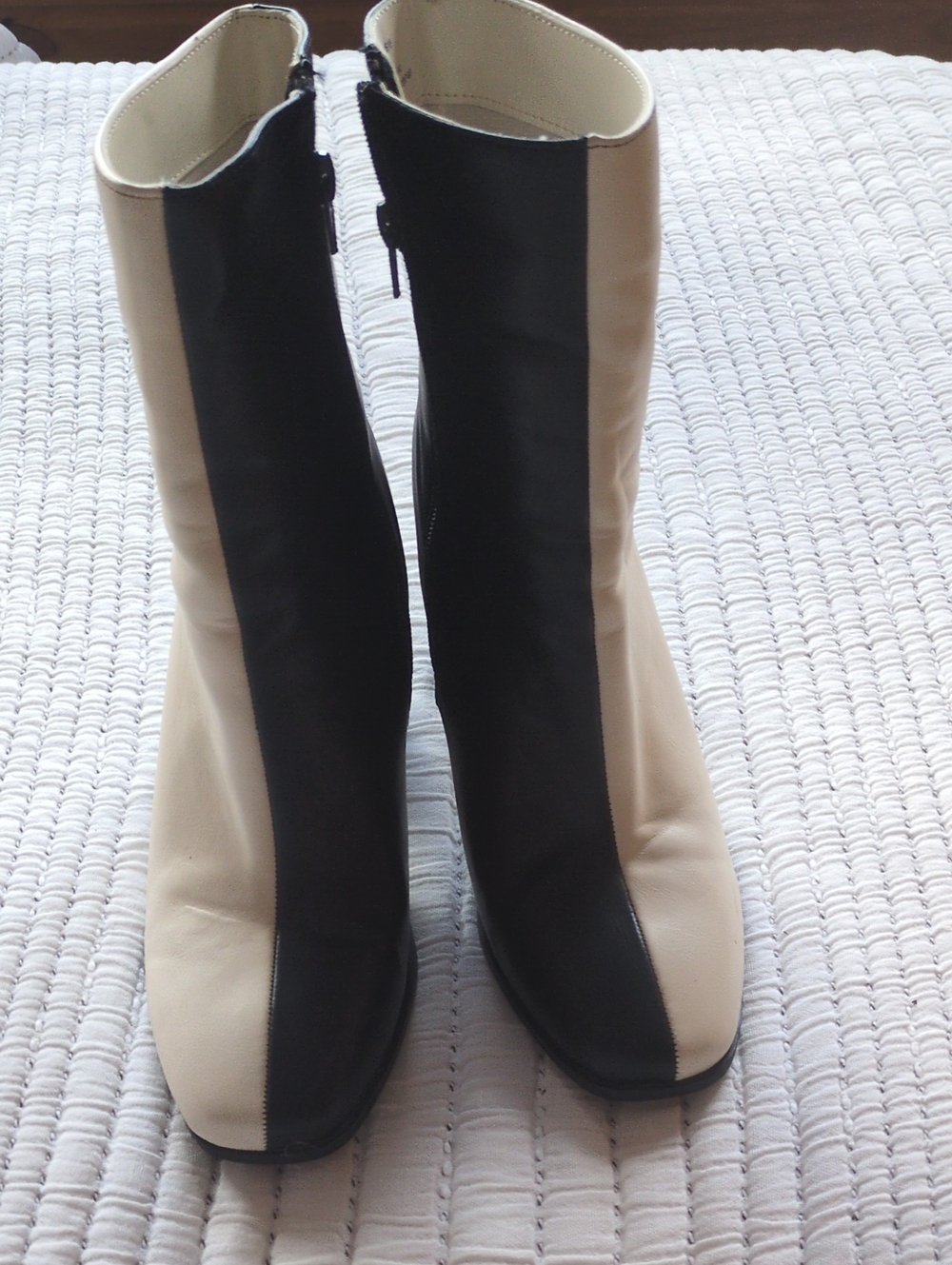 Two-Tone Black and Cream Women's Mid-Calf Boots